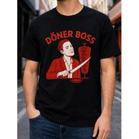 Men's Döner Boss Graphic T-Shirt, Short Sleeve Crew Neck Soft Cotton Tee With Funny Food Illustration For Streetwear And Casual Wear S juoda