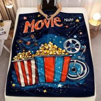 Movie Night Popcorn Cinema Reel Theater Theme Fleece Blanket Fun Film Party Decor Kids Adult Gift Soft Cozy Bedding Movie Lovers Size: 75*100cm, Weight: 230 GSM