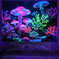 Neon Mushroom Jellyfish Tapestry Trippy Psychedelic Wall Hanging Polyester Fabric Gaming Room Bedroom Decor 100X70CM
