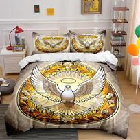 Dove with Halo and Floral Wreath Bedding Set Bedding set (1 duvet cover, 2 pillowcases, duvet not included) 135x200cm