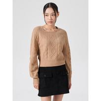 8Seconds Modified Cable Knit Square Neck Long Sleeve Pullover Beige Beige/S