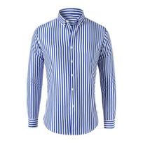 Vyriški marškiniai, apverčiama apykakle, ilgomis rankovėmis, vienaeilis megztinis Slim Fit, dryžuotos spalvos, derančios sagos Oficialus verslo stilius Vyriški vidutinio ilgio XL ežero mėlyna spalva