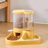 Pet Food and Water Dispenser Set Integrated Convenient Wide Mouth Pets Feeder Waterer, Large geltona