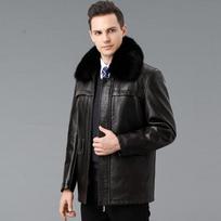 Winter leather jacket men's real fur collar removable velvet liner middle-aged and elderly sheepskin jacket thickened fur collar 170