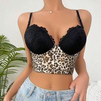 Leopard Print Women's Back Underwear Single Underwear Adjustable Sexy Push-up Comfortable Bra 70B