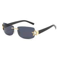 Prabangūs prekės ženklo kokybės stačiakampiai akiniai nuo saulės moteriški 2025 Y2k Madingi Pentagram Rimless akiniai nuo saulės Vintage Shades UV400 gafas de sol
