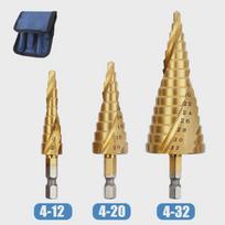 Hex Shank Spiral Pagoda Drill Bit Set - High-Speed Steel Step Drill for Hole Enlargement and Punching 4-12mm Single Hexagonal Shank Spiral [Gold]