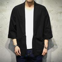 Men's Chinese Style Three-Quarter Sleeve Tang Suit Kimono Linen Cardigan 4XL 165-180 lbs