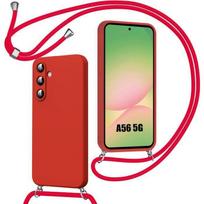 Protective Case - BOOLING - for Samsung Galaxy A56 5G - Shockproof Silicone - Red Lanyard - Matte Finish raudona