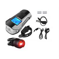 Led Cycle Headlight Bicycle Usb Front Light With Bike Speedometer Odometer Horn black