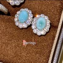 Romantiškas mėlynas balandis 925 sidabras ir ovalus jūros nuosėdų jaspis trijų dalių rinkinys 925 Silver + Natural Sea Sediment Jasper
