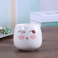 Simple flower pot ceramic cartoon expression succulent coarse pottery flower pot, desktop creative retro plant potted plant Diameter 7cm height 8cm