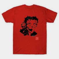 Men Black Print T-shirt Betty Boop And Felix The Cat No-Cut Transfer Paper Print Cotton Tshirt 4XL raudona
