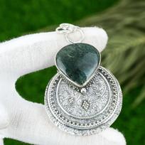 Memorial Day Deal Sterling Silver Natural Solar Moss Agate Bezel Pendant Jewelry