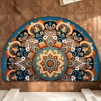 Bohemian Mandala Half Round Door Mat Non-Slip Washable Floor Mat 2D Flat Semi-Circular Rug for Living Room Kitchen Bathroom Decor 40X60CM