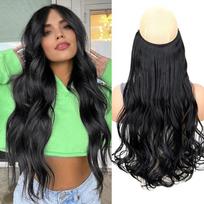 Invisible Wire Hair Extensions 22 Inch Halo Hair Extension Long Wavy Synthetic Hairpiece with Transparent Wire Adjustable Size Clips for Women