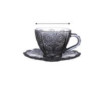 200ml Coffee Cup Set Luxury Retro Embossed Coffee Glasses Plate and Mug Household Latte Cup Glass Tea Cup Sets <200ml