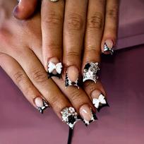 24Pcs/Set French Style Black & White Press-On Nails, With Bowknot, Star Rhinestones, For Dates, Daily, Nail Supplies