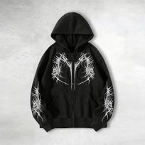 Avant-garde dark aesthetic skeleton-print hoodie, zip-up hoodie L juoda