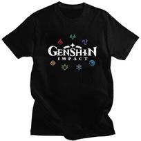 Custom Genshin Impact Elements Tshirt for Men Short Sleeve Leisure T Shirt Game Anime T-shirts Loose Fit Pure Cotton Tees Gif... S įvairiaspalvis