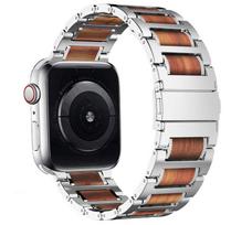 Wooden+Metal Strap for Apple Watch 11 10 46mm 42mm/Ultra 3 2 1 49mm Bracelet iWatch Series 9 8 7 6 5 4 SE 44mm 45mm 41 40mm Band 38mm-40mm-41mm sidabras