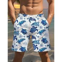 Men's fashionable printed beach shorts, turtle pattern 3D printing M