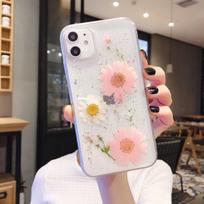 Hyunya Folija Aukso Tikra Gėlė Džiovinta Gėlė Mobiliojo Telefono Dėklas iPhone16Plus/15ProMax Epoksidinė Blizgučiai 13/14 IPhone 11 Pro rožinė