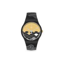 Swatch Kvarcinis Mechanizmas 30M Atsparus Vandeniui Debesų Jūra Nacionalinio Trend Elementų Laikrodis 41Mm Juodas Ciferblatas Bio-Keraminis Korpusas Silikoninis Dirželis SO32Z105 Black Watch Case beige