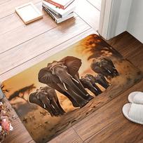 Retro dramblių šeimos paveikslas Durų Grindų Vonios Virtuvės Kilimėliai Neslystantis Vidinis Durų Kilimėlis Miegamojo Balkono Įėjimo Kilimas 40x60cm beige