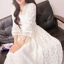 Dress Summer New Style Ladies Lace V-neck Slim Waist Skirt Korean Dress Vacation Women's Beach Skirt S balta
