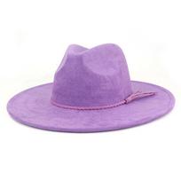 Unisex Suede Veltinio Fedora Skrybėlė Platus Kraštas Plokščias Kraštas Elegantiškas Klasikinis Džentelmeno Skrybėlė M 56-58cm vidutiniškai violetinė spalva