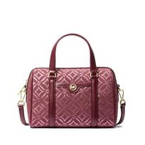 MICHAEL KORS Diamond Jacquard Fabric and Artificial Leather Boston Dumpling Crossbody Handbag Small Women's Blood Red raudona