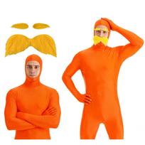 Adult Full Body Spandex Morph Suit One Piece Jumpsuit with Matching Synthetic Mustache and Eyebrows for Costume Parties and Events M oranžinė