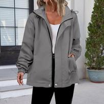 Plus Size Women Hooded Raincoat Jacket Lightweight Windbreaker Outdoor Trench Coat S