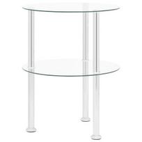 vidaXL Šoninis staliukas, 2 aukštų, skaidrus, 38cm, grūdintas stiklas