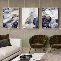 Sieniniai paveikslai abstraktūs tapybos tušu estetiški rinkinys 3 60x90 cm