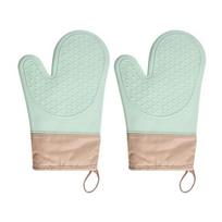 Cast Iron Pan Gloves 2Pcs Silicone Oven Mitts High Temperature Kitchen Non-Slip Lined Boiling Water Resistant Machine Washable for Baking Grilling šviesiai žalios spalvos