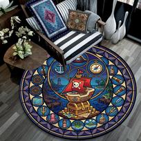 Pirate Adventure Icons Round Area Rug Under Office Chairs Bedroom Living Room Home Decor 80cm x 80cm