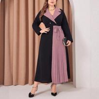 Plus Size Color Block Pleated Long Blazer Dress For Women Casual 0XL rožinė