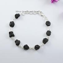 Raw Black Tourmaline Bracelet, 925 Sterling Silver Bezel Bracelet, Handmade