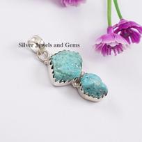 Raw Turquoise Pendant, 925 Sterling Silver Pendant, Gemstone Pendant, Gift for Daughter , Handmade Pendant, 2 Stone Pendant