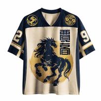 Summer Fashion Trendy Leaping Horse Flying Teng Design Drawing 3D Printing Outdoor Leisure Fitness Style V-neck T-shirt Large XL