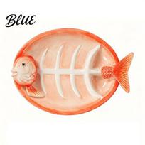Red Gradient Sushi Platter Fish Shaped Ceramic Dumpling Plate Serving Tray with Non-mixing Sauce Dish Dip Grooves Multifunctional Appetizer