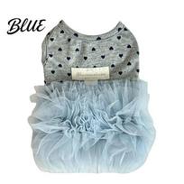 Little Heart Print Dog Dress Blue Tutu Dress Sleeveless Cute Girl for Jumping Doggie Princess Small Dogs Bichon Frise Summer Outfit L mėlyna