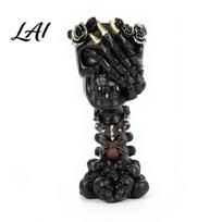 Mysterious Gothic Decor Hear No Evil Speak See Evil Skull Vase Resin Ornament with Flower Vase Rose Decor Halloween Skeleton Display for Shelf Desk A juoda