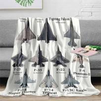 Mid-Century Modern Fighter Jet Design Flannel Throw Blanket - Soft All-Season F-22 Raptor to F-16 Falcon Collection - Aviation Size: 75*100cm, Weight: 230 GSM