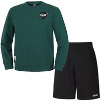 Nasa Unisex Loose Fit Sweatshirt With Wappen + Knee-Length Cotton Shorts Set [Green + Black] 105