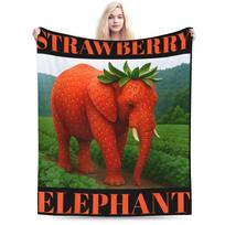Funny Italian Brainrot Meme Strawberry Elephant Blanket Decorative Flannel Throw Blanket For Living Room Warm Soft Bedspread Size: 75*100cm, Weight: 230 GSM