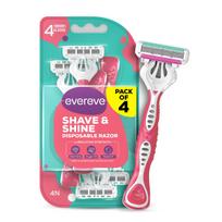 Evereve Shave & Shine 4 blade Disposable Razor for women, Pack of 4, Quick & Easy hair removal Aloe Vera, Argan Oil & Vitamin E, Pivoting head, Non