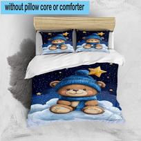1PC Teddy Bear Night Sky 3pcs Bedding,Including 1pc Duvet Cover And 2pcs Pillowcases Perfect for Christmas,Ideal for Bedroom, Dormitory 135cm*200cm